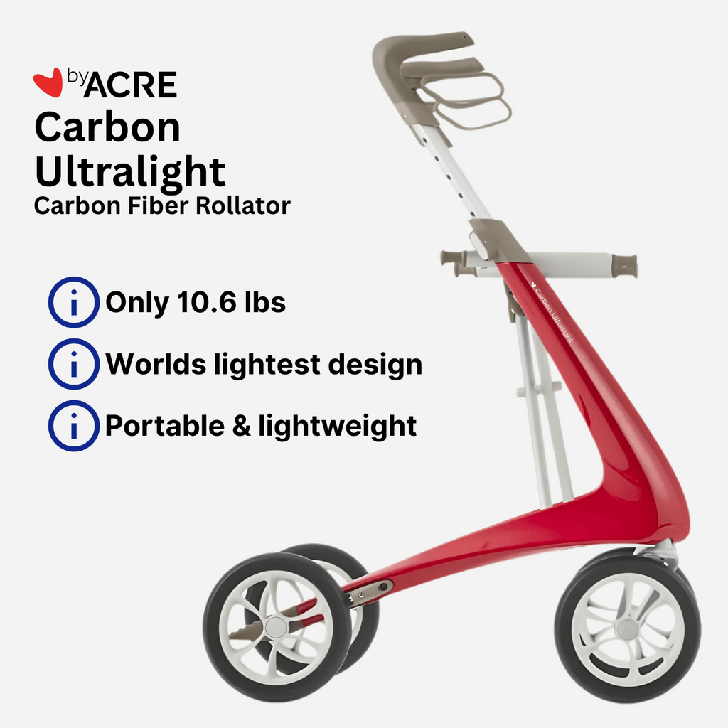 ByAcre Carbon Ultralight Carbon Fiber Rollator with seat and spacious bag - NextGen HME