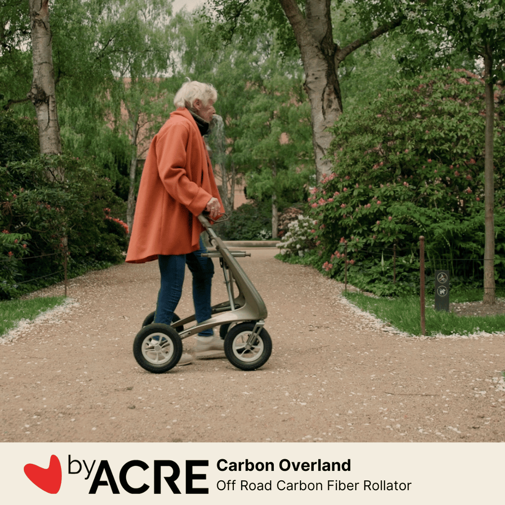 ByAcre Carbon Overland Carbon Fiber Rollator, 14.8 lbs, 265 lbs. Cap, 10" Air Filled Off Road Tires, Ergonomic Handles, FREE! Bag Included