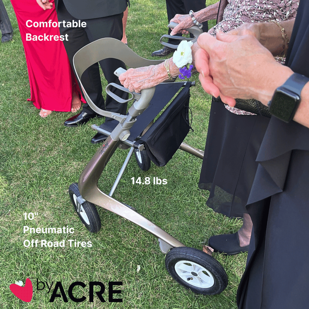 ByAcre Carbon Overland Carbon Fiber Rollator, 14.8 lbs, 265 lbs. Cap, 10" Air Filled Off Road Tires, Ergonomic Handles, FREE! Bag Included