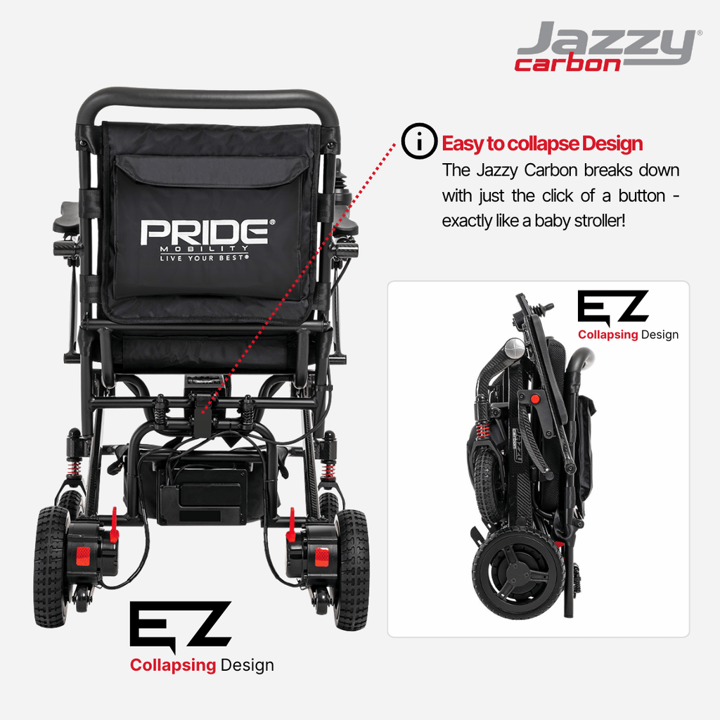 Pride Jazzy Carbon Portable Power Wheelchair, Ultralight, folding design - NextGen HME