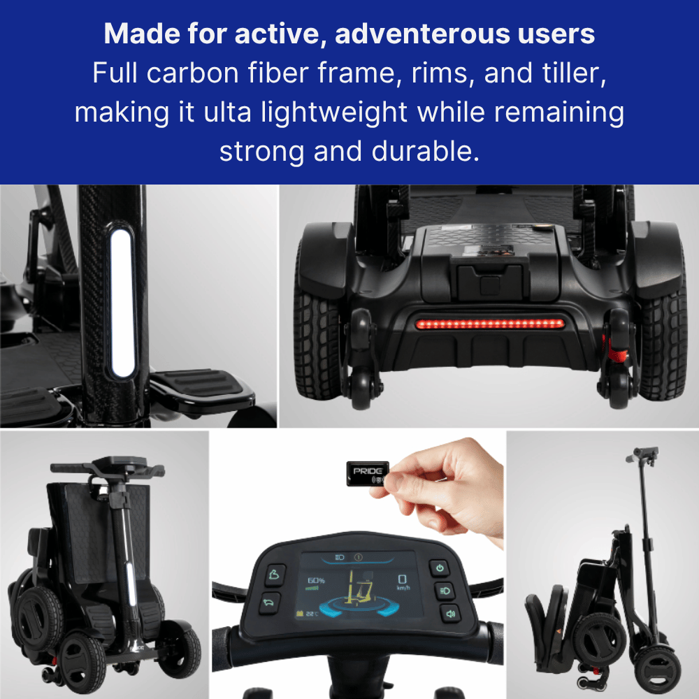 Pride Mobility Go Go Carbon Portable Power Scooter, ultra light and strong carbon frame - NextGen HME