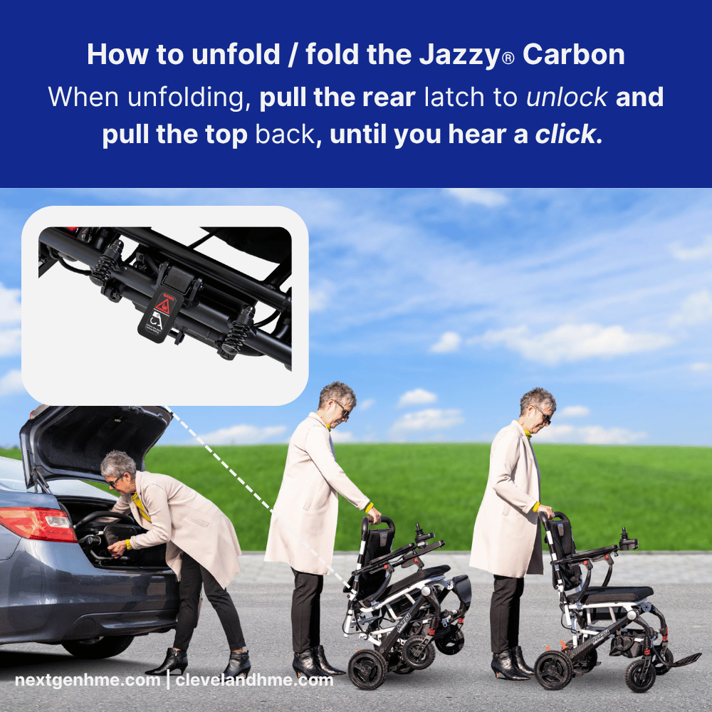 Pride Jazzy Carbon Portable Power Wheelchair, Ultralight, folding design - NextGen HME