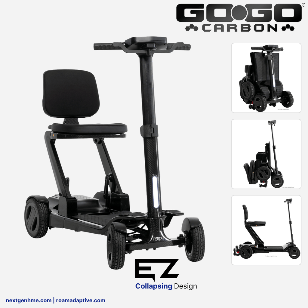Pride Mobility Go Go Carbon Portable Power Scooter, ultra light and strong carbon frame - NextGen HME