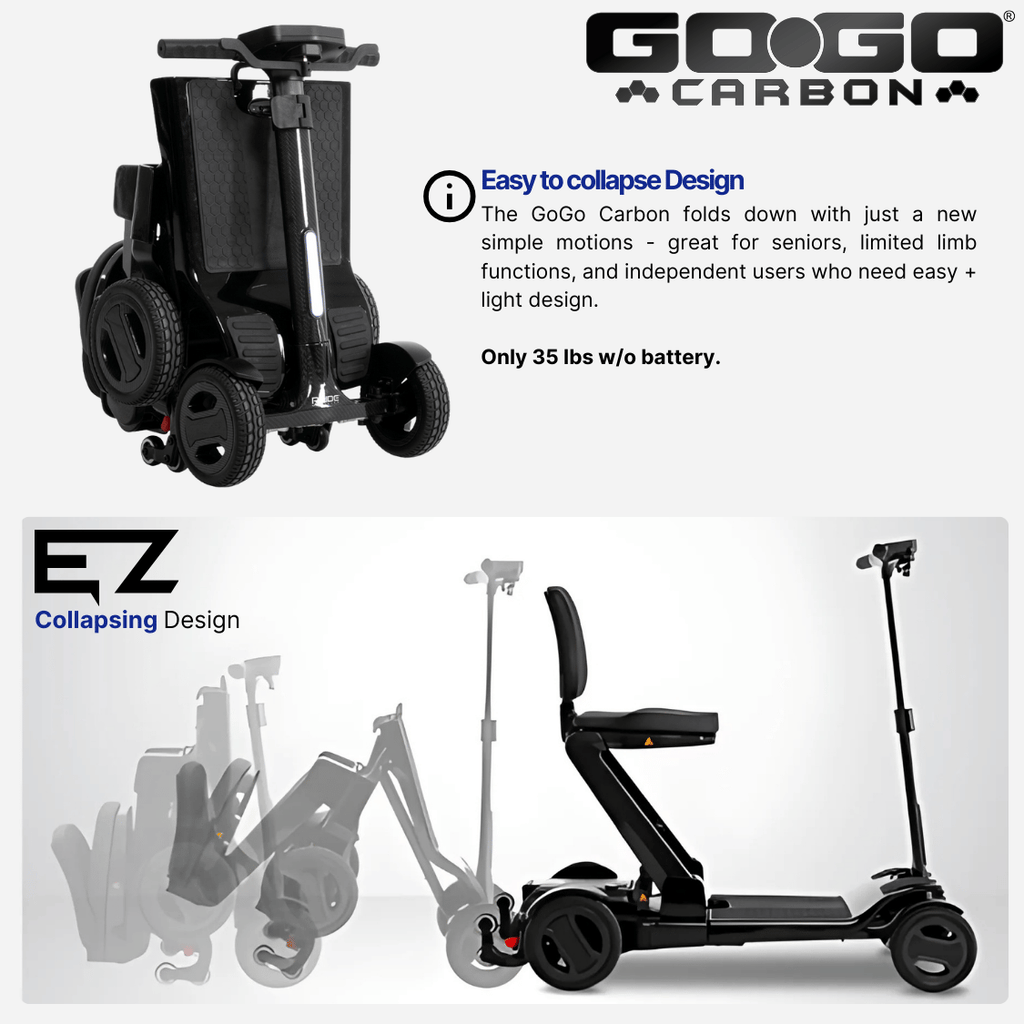Pride Mobility Go Go Carbon Portable Power Scooter, ultra light and strong carbon frame - NextGen HME