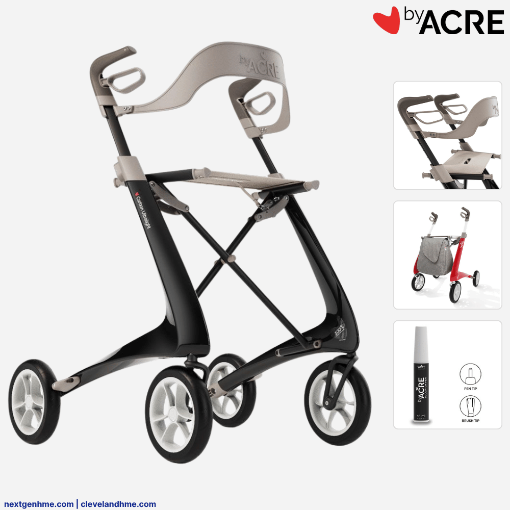 ByAcre Carbon Ultralight Rollator Bundle: Backrest, Weekend Bag, & Touch Up Pen - NextGen HME
